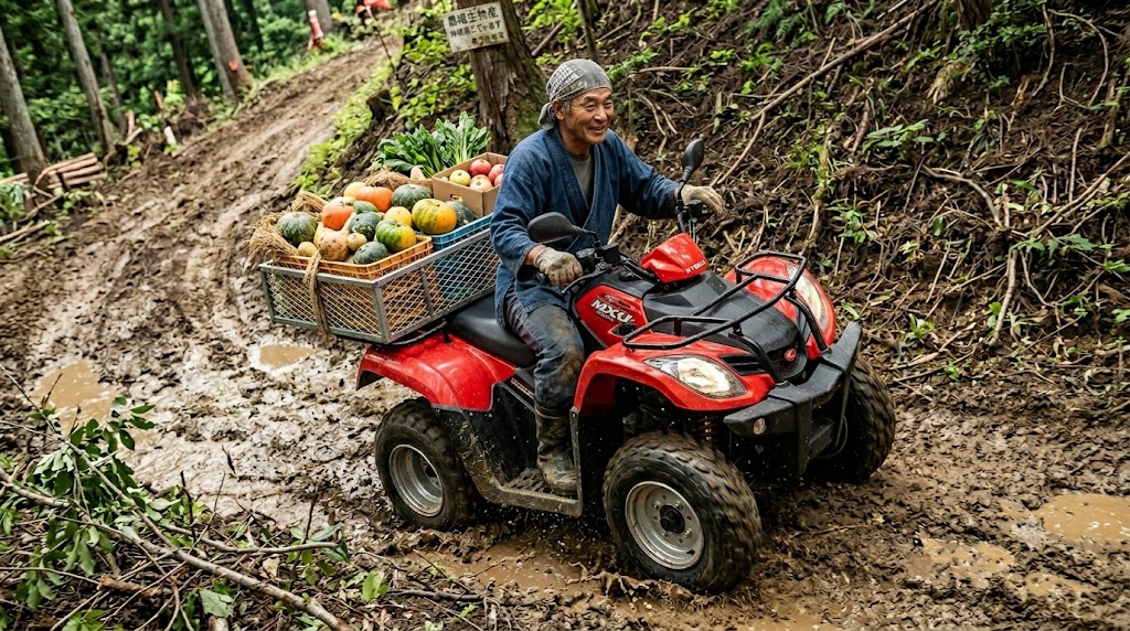KYMCOバギー 荷台付きモデルは収穫物の運搬も効率化